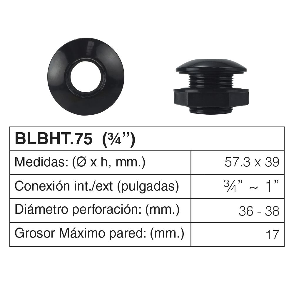 Bulk head traslúcido 3/4"