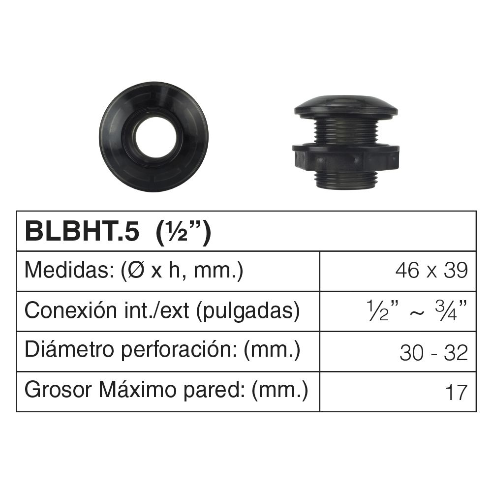 Bulk head traslúcido doble  "O" ring, 1/2 plg
